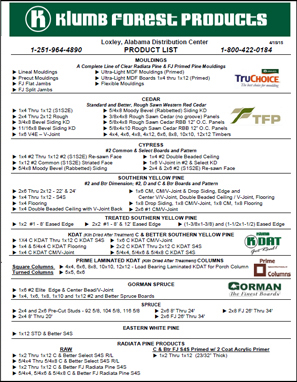 Klumb Lumber Product List Catalog
